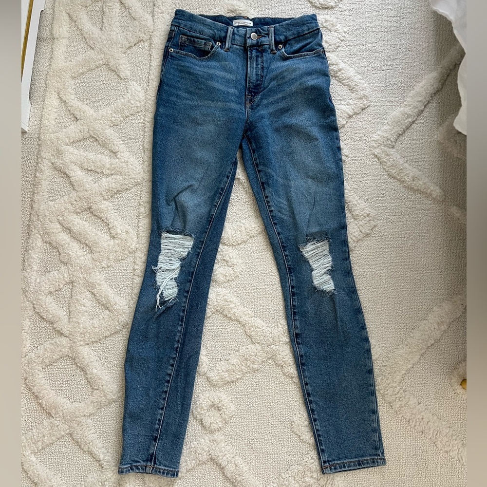 Good American High Rise Skinny Distressed Jeans